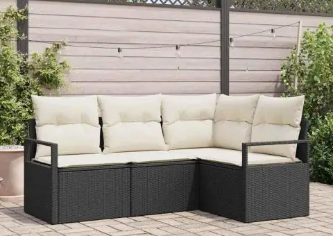 Set de canapea de grădină 4 piese cu perne, Polirat negru - 1/5