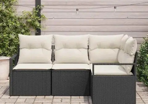 Set de canapea de grădină 4 piese cu perne, Polirat negru - 3/5