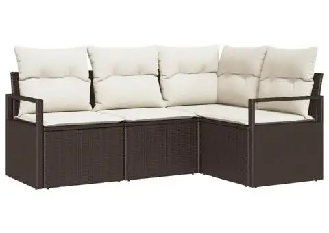 Set de Canapea de Grădină 4 Piese cu Perne Maro Ratan Polimer - 2/5