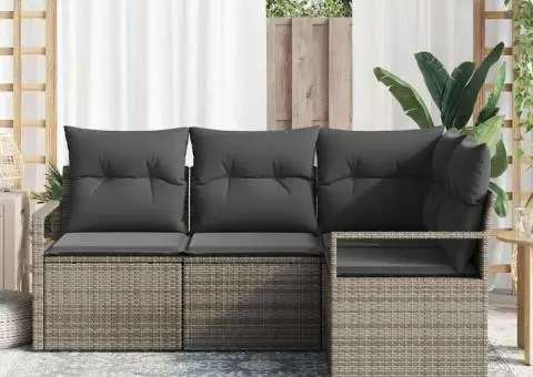 Set de canapea de grădină cu 4 piese și perne gri din ratan poli - 3/5