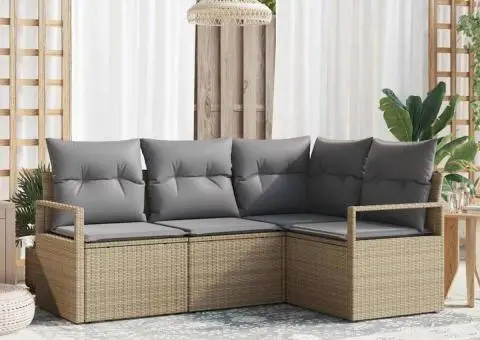 Set canapea de grădină 4 piese cu perne bej din ratan polimer - 1/5