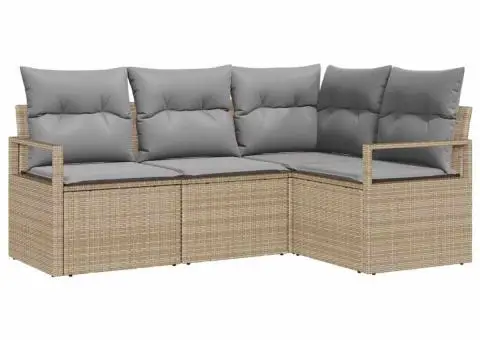 Set canapea de grădină 4 piese cu perne bej din ratan polimer - 2/5
