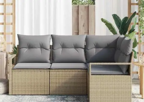 Set canapea de grădină 4 piese cu perne bej din ratan polimer - 3/5