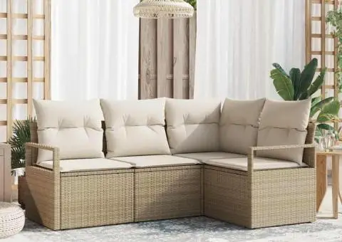 Set de Canapea de Grădină 4 Piese cu Pernă Bej Ratan Poliester - 1/5