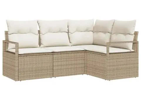 Set de Canapea de Grădină 4 Piese cu Pernă Bej Ratan Poliester - 2/5