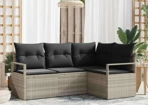 Set canapea de grădină cu 4 piese și perne gri deschis din poliratan - 1/5