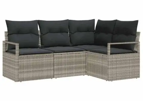 Set canapea de grădină cu 4 piese și perne gri deschis din poliratan - 2/5