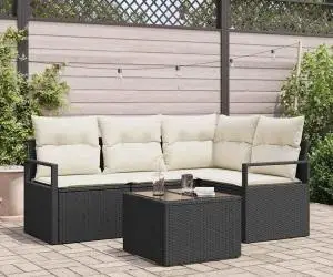 Set de canapea de grădină vidaXL cu 4 piese cu perne Ratan polimer culoare Marron