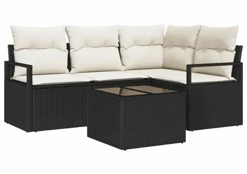 Set de canapea de grădină cu 4 piese cu perne Ratan polimer culoare Marron - 2/5