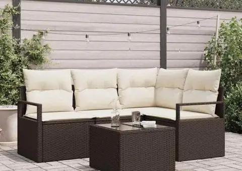 Set de canapea grădină 4 piese cu perne gri din ratan - 1/5