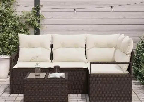 Set de canapea grădină 4 piese cu perne gri din ratan - 3/5