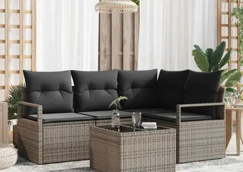 Set canapea grădină cu perne ratan poli negru, 4 piese - 1/5