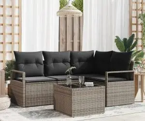 Set canapea grădină vidaXL cu perne ratan poli negru, 4 piese