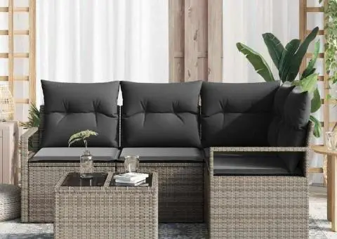 Set canapea grădină cu perne ratan poli negru, 4 piese - 3/5