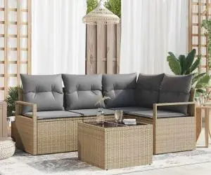 Set de 5 piese de canapea de grădină vidaXL cu perne Ratan Poli Black