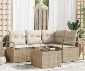 Set de canapea grădină vidaXL 5 piese cu perne Ratan Poly Brown