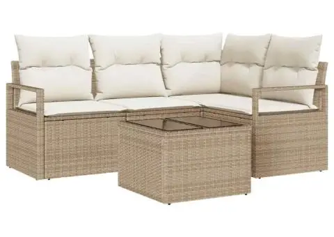 Set de canapea grădină 5 piese cu perne Ratan Poly Brown - 2/5