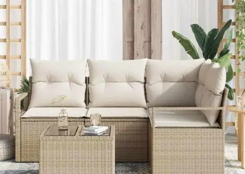 Set de canapea grădină 5 piese cu perne Ratan Poly Brown - 3/5