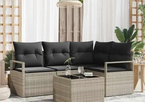 Set de Canapea pentru Grădină cu Perne Gri din Ratan Polimeric - 1/5