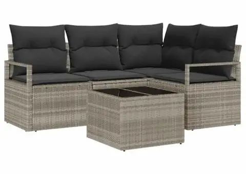 Set de Canapea pentru Grădină cu Perne Gri din Ratan Polimeric - 2/5