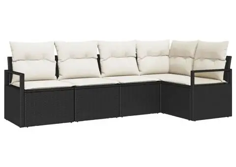 Set canapele grădină cu perne din poliratan negru - 2/5