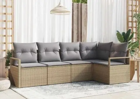 Set Canapea Grădină cu Pernuțe Bej Ratan Poliester - 1/5