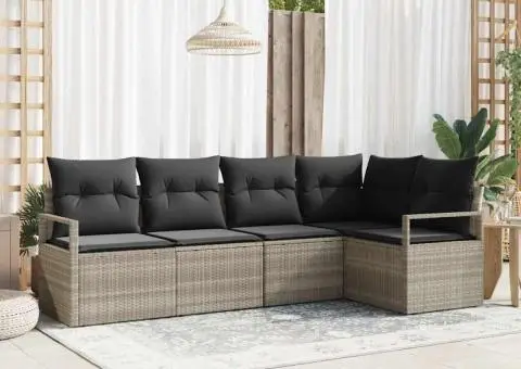 Set de canapea pentru grădină 5 piese cu perne gri deschis din poliratan - 1/5