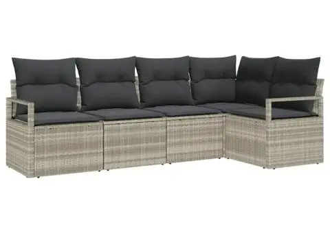 Set de canapea pentru grădină 5 piese cu perne gri deschis din poliratan - 2/5