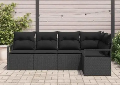 Set de 5 Piese Canapea de Grădină cu Perne Negru Poliratan - 3/5