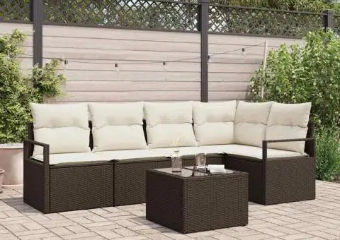 Set canapea de grădină cu 5 piese și perne din poliratan gri - 1/5