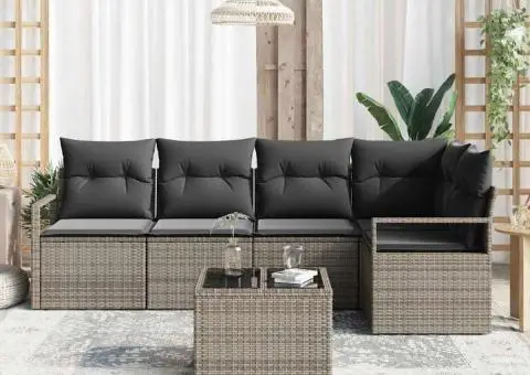 Set Canapea de Grădină de 5 Piese cu Pernuțe Negru Ratan Poli - 3/5