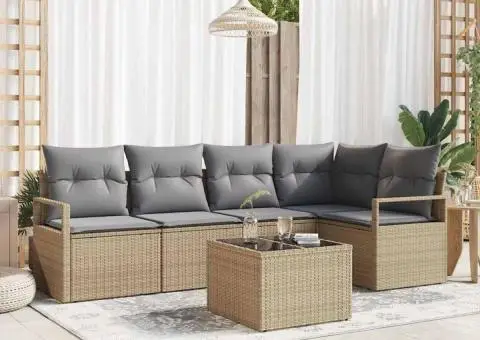 Set de Canapea Grădină de 6 Piese cu Perne Negre Ratan Poli - 1/5