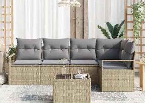 Set de Canapea Grădină de 6 Piese cu Perne Negre Ratan Poli - 3/5