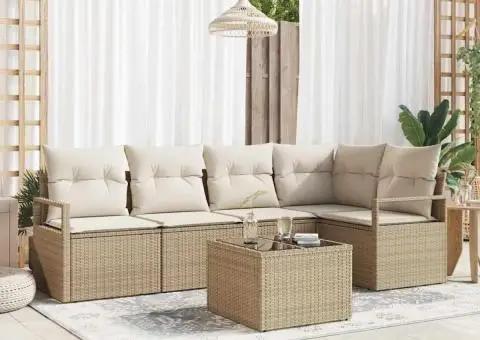 Set Canapea Grădină 6 Piese cu Perne Brown Poly Rattan - 1/5