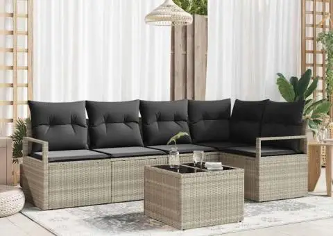 Set Canapés 6 Piese Pernuțe Gri Ratan Polimer - 1/5