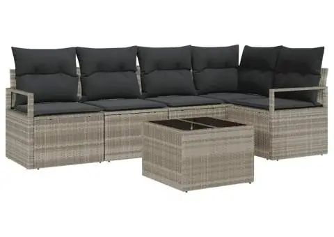 Set Canapés 6 Piese Pernuțe Gri Ratan Polimer - 2/5