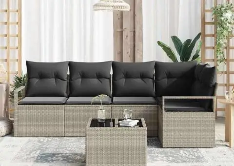 Set Canapés 6 Piese Pernuțe Gri Ratan Polimer - 3/5