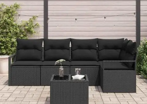 Set canapea de grădină cu 6 piese și perne bej din poliratan - 3/5