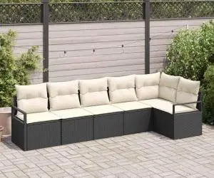 Set de canapea de grădină vidaXL 6 piese cu perne Negru Ratan