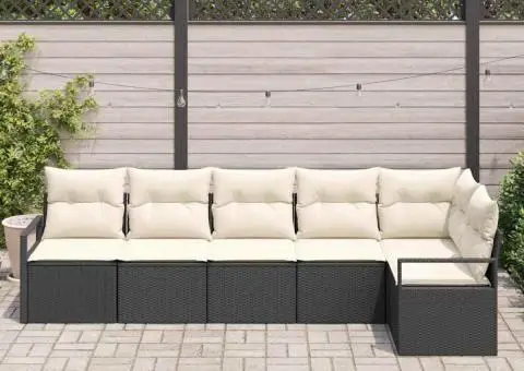 Set de canapea de grădină 6 piese cu perne Negru Ratan - 3/5