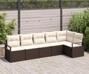 Set de canapea de grădină vidaXL cu 6 piese cu perne Maro Poliratan
