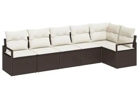 Set de canapea de grădină cu 6 piese cu perne Maro Poliratan - 2/5