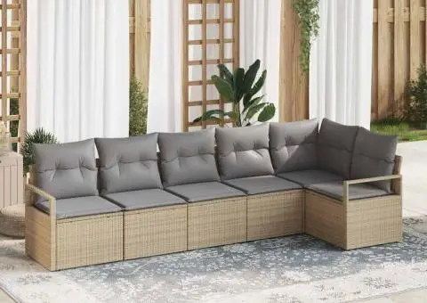 Set Canapea Grădină 6 Piese cu Perne Bej Poliratan - 1/5