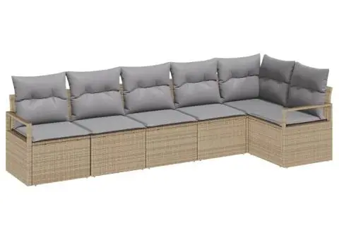 Set Canapea Grădină 6 Piese cu Perne Bej Poliratan - 2/5