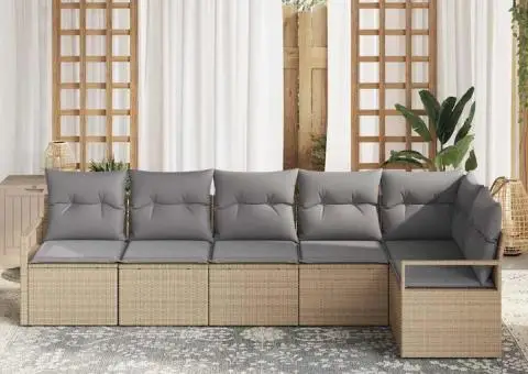 Set Canapea Grădină 6 Piese cu Perne Bej Poliratan - 3/5