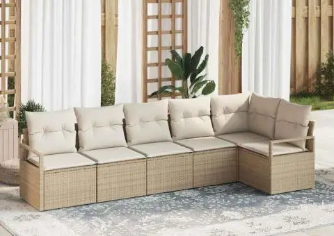 Set de canapele din grădină cu perne Bej Poli Ratan - 1/5