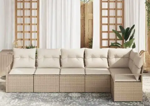 Set de canapele din grădină cu perne Bej Poli Ratan - 3/5