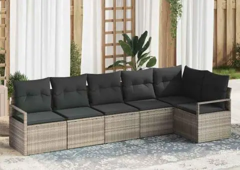 Set canapea de grădină 6 piese cu perne gri din ratan poli - 1/5