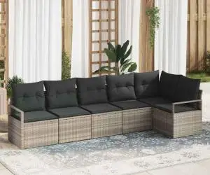 Set canapea de grădină vidaXL 6 piese cu perne gri din ratan poli