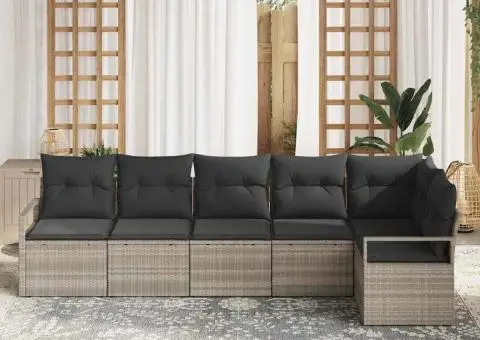 Set canapea de grădină 6 piese cu perne gri din ratan poli - 3/5